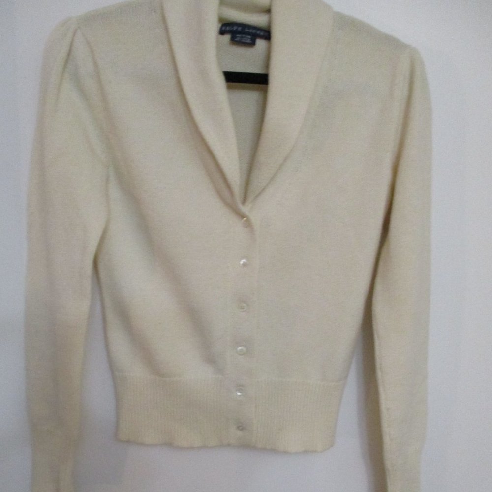 Ralph Lauren Women's Button Front Sweater Beige M Cashmere and Cotton Blend